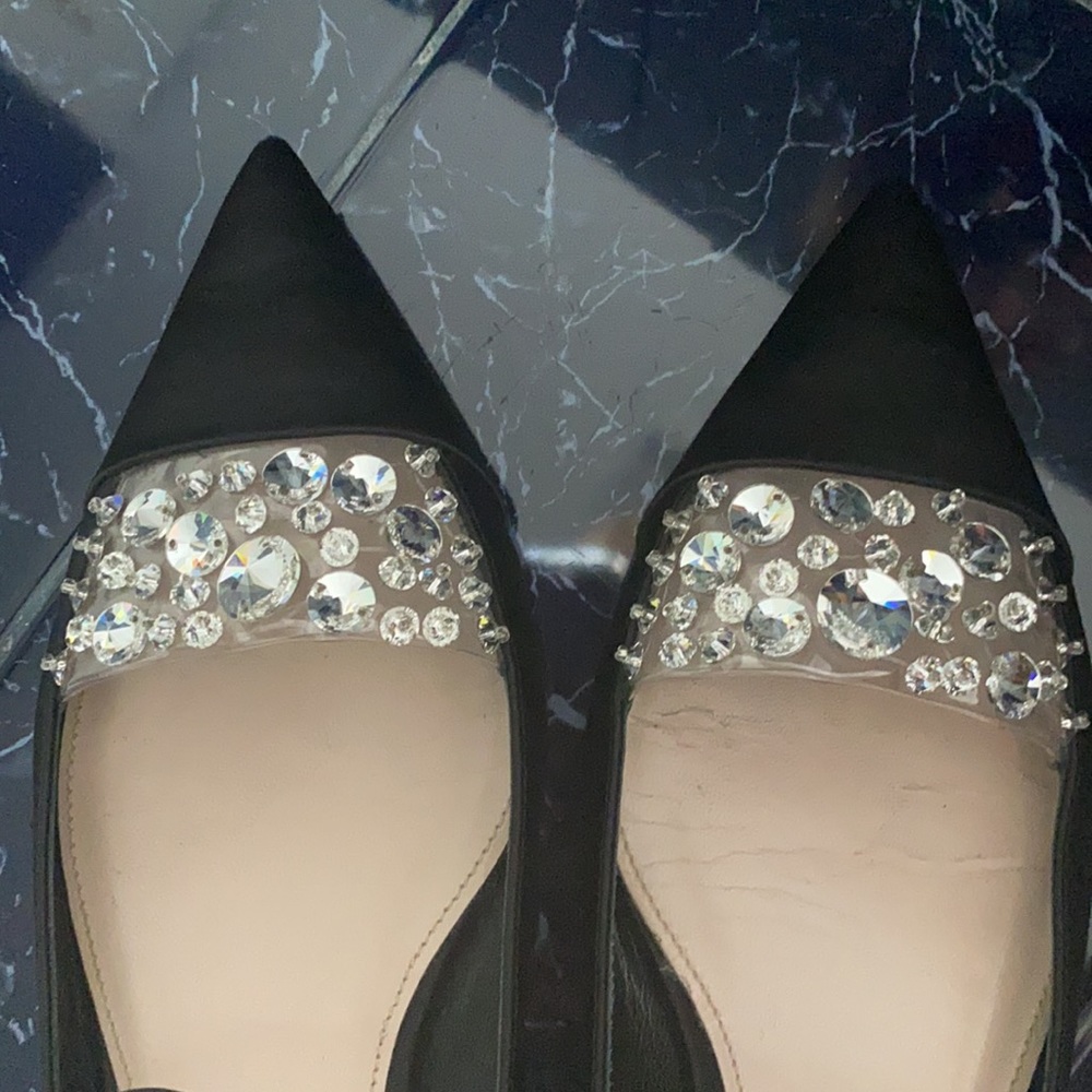 Miu Miu Black Satin Crystal Embellished Ankle Strap Pointed Toe Ballet Flats 40 - Picture 7 of 16